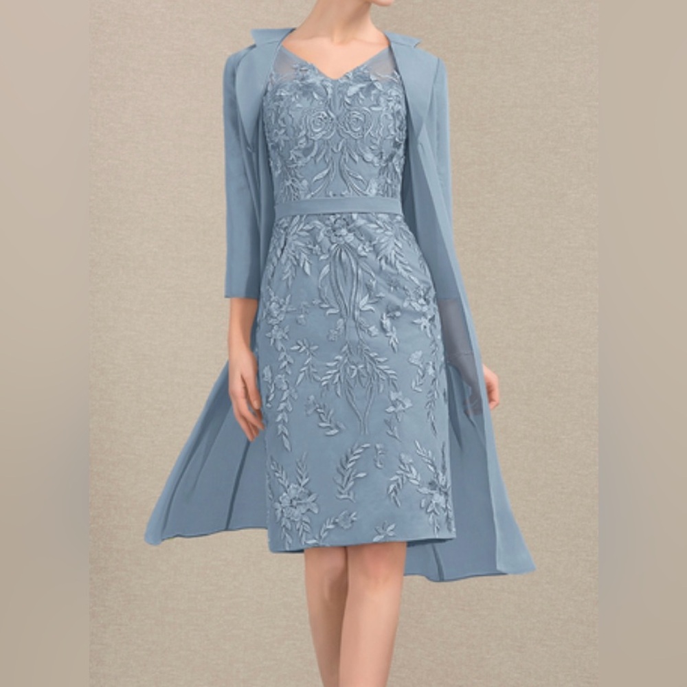 Never Worn! Sheath Column V-Neck Knee-Length Lace Chiffon Mother of The Bride